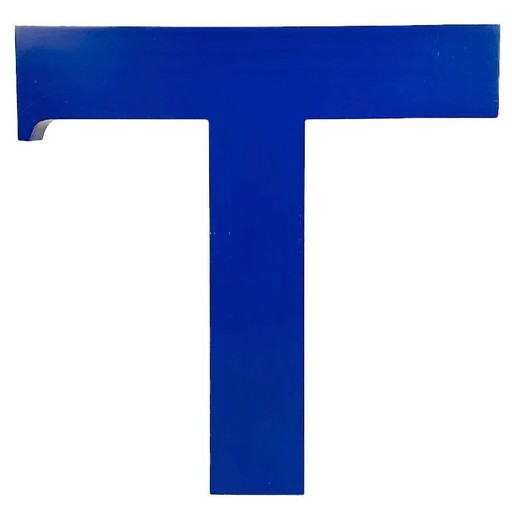 Vintage Blue Iron Facade Letter T, 1970s
