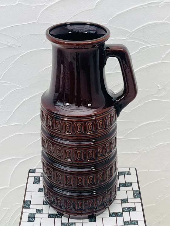 Image 1 of Brown vase with geometric relief from the 1970s, West Germany