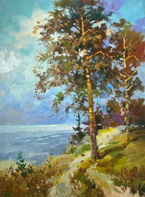 Image 1 of Peinture à l'huile originale Paysage côtier d'été Là où vit le conte de fées