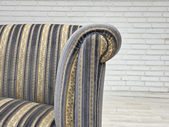 Image 1 of 1960s Danish 3-Seater Sofa, Blue/Beige Furniture Velour, Beech Wood Legs