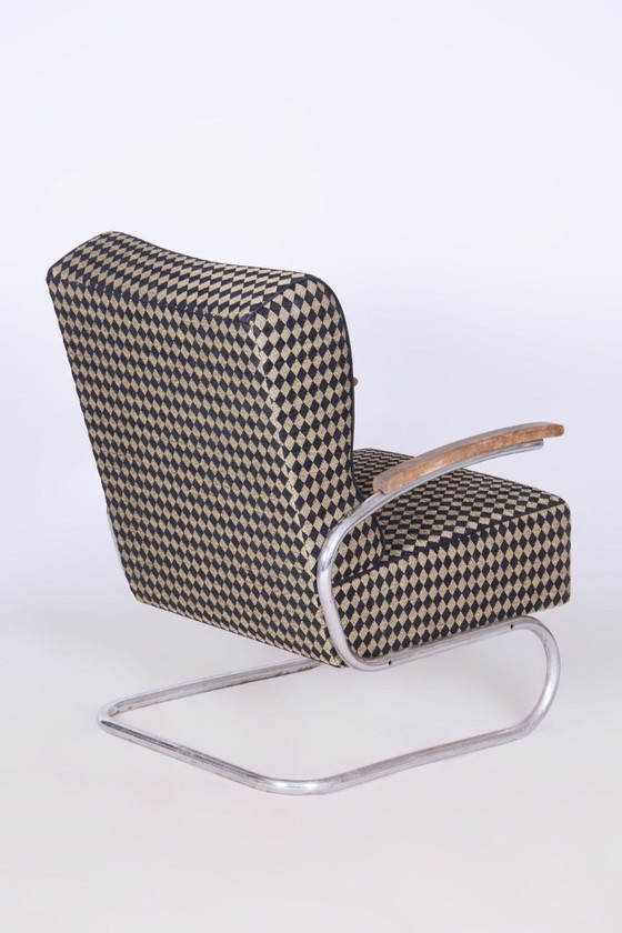 Set van twee gerestaureerde Bauhaus-fauteuils, van Vichr a Spol., chroom, Tsjechië, jaren 1930. – Textile (photo 5 of 12)