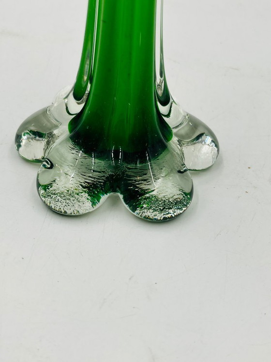 Image 1 of Vintage Murano green soliflore vase with an elephant-shaped glass base