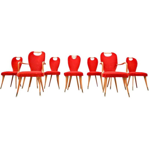 Set of 8 vintage chairs and 2 armchairs, Italy 1950s