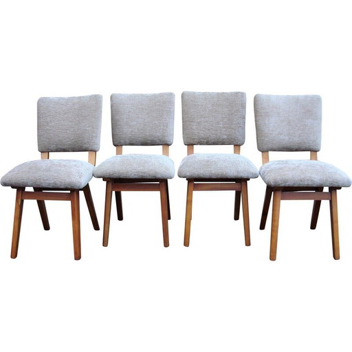 Set van 4 vintage stoelen van hout en stof, Denemarken 1960