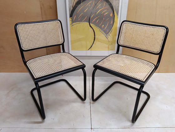Image 1 of ALIVARMVSEVM 104. SET of 2 CESCA B32 Chairs (NEW) in Black Frame Limited Edition 