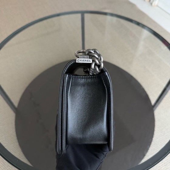 Image 1 of Chanel Boy Medium - Caivar 25CM Quilted Black Ruthenium Silver Hardware