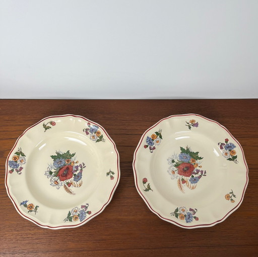 Ensemble de 2 assiettes creuses de Sarreguemines, modèle "Agreste", 1920/50