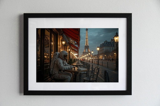 Fotografia stampata e incorniciata / cornice decorativa / Edizione limitata / Firmata / Pausa caffè / Parigi