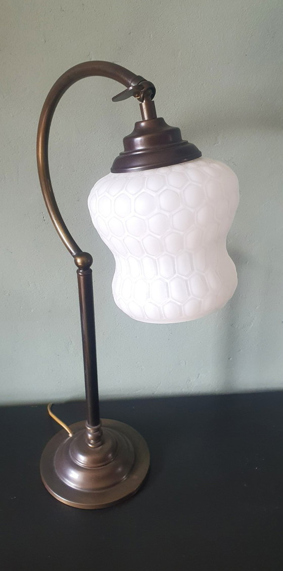 Image 1 of Vintage Art Deco style desk lamp with opaline glass shade