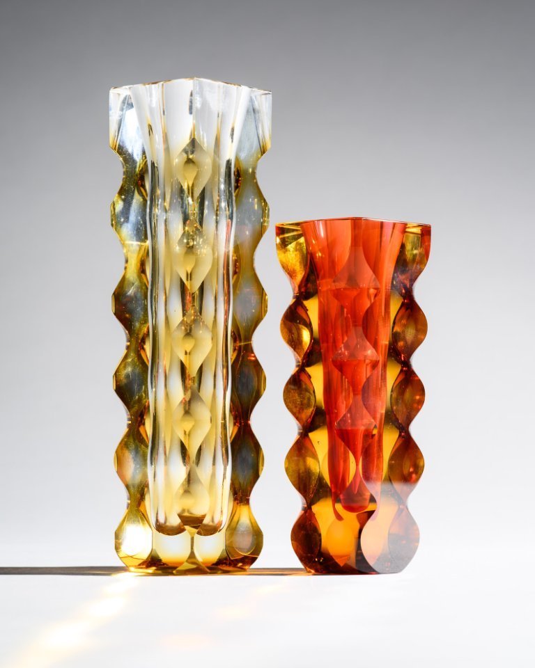 Exbor Oldrich Lipa Lipsky Sculptural Czech Art Glass Vase DUO