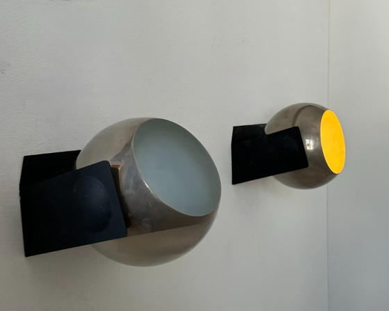 Image 1 of Coppia di applique regolabili, metallo cromato e nero opaco, Francia 1970