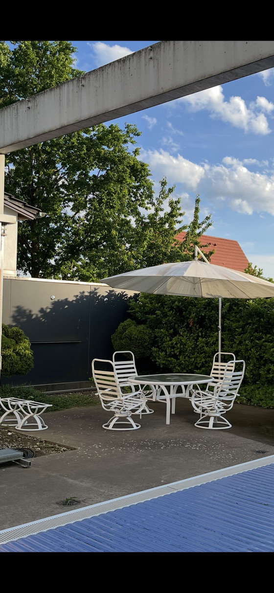Image 1 of Garden set consisting of glass table, 4 armchairs and 2 stools