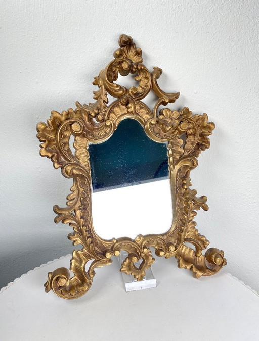 Italian Vintage Baroque Style Gilded Mirror by Roberta Wood – Small Ornate Table / Wall Mirror - Hollywood Regency Golden Mirror
