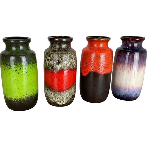 Ensemble de 4 vases à lave grasse en poterie vintage par Scheurich, Allemagne 1970