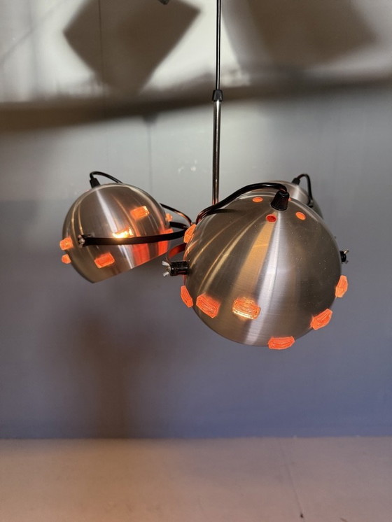 Image 1 of Eyeball Space Age Hanglamp Zilver En Oranje Vintage
