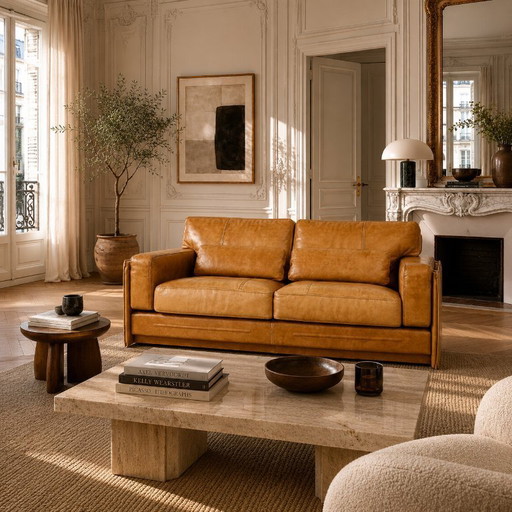 Baxter Arcon Sofa aus Büffelleder, italienisches Design, Marco Milisich, 1980