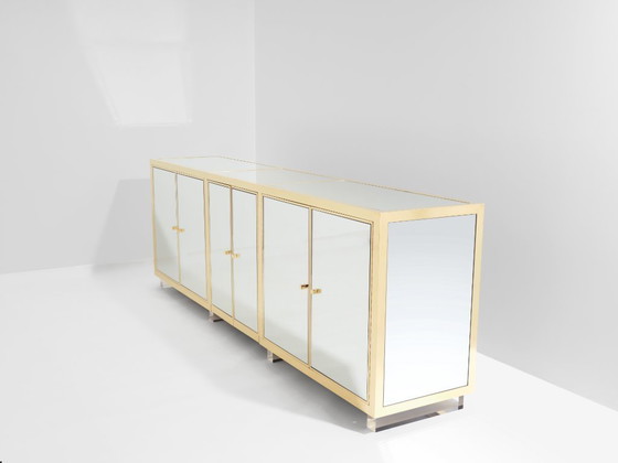 Image 1 of Michel Pigneres brass mirrored lucite feet sideboard 1970s