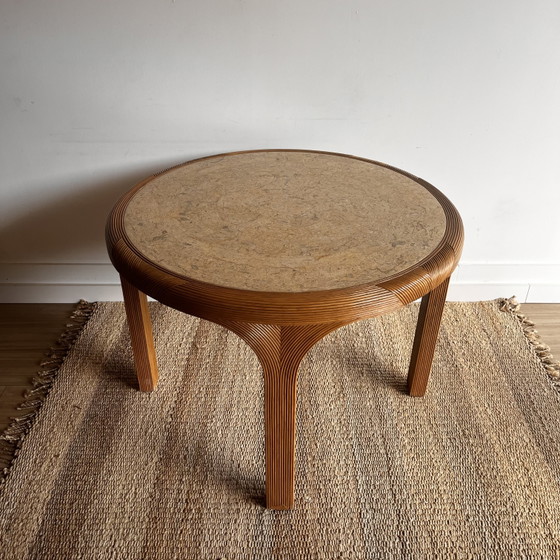 Image 1 of Vivai del Sud rotan eettafel met marmeren blad — Italy, ca. 1970s