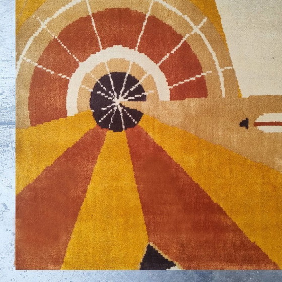 Image 1 of Coppia di tappeti/arazzi francesi in pura lana, di ispirazione costruttivista, risalenti agli anni '50, estremamente rari.