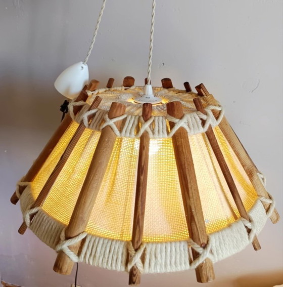 Image 1 of Scandinavian wool and rope hanging lamp 1970