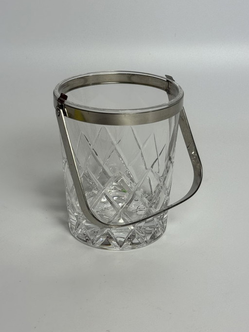 Mid-Century Design Hand-Cut Lead Crystal Ice Bucket with Stainless Steel Handle by C.A.L.P. Europe, 1980s