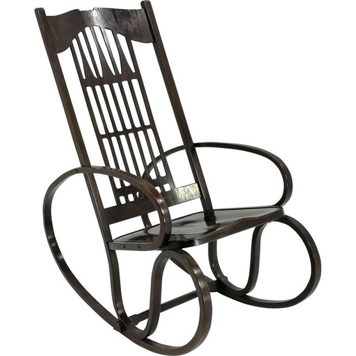 Sedia a dondolo vintage in legno curvato di Gustav Siegel per Jacob &amp; Josef Kohn, anni '10