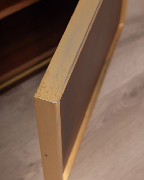 Image 1 of Pair of Vintage 50s Bedside Tables in Brass and Wood Italian Design