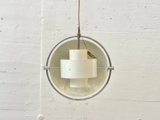 Image 1 of Suspension Multi Lite avec anneau chromé, conçue par Louis Weisdorf pour Lyfa, Danemark, années 1960