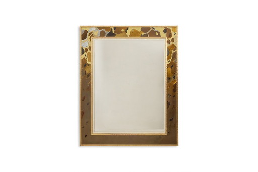 Mirror in marquetry of oxidized and patinated brass. Artist's work