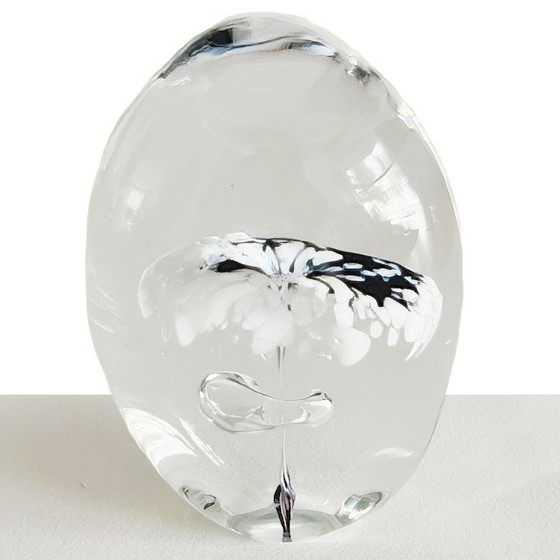 Image 1 of Daum Crystal glass paperweight glass flower black and white