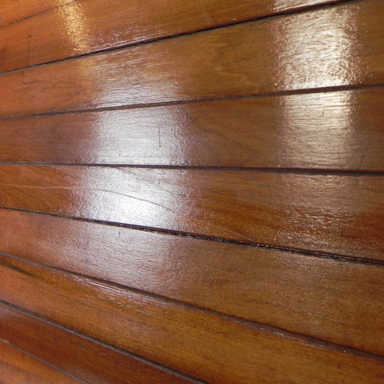 Image 1 of Double-sided teak train bench, 1930s
