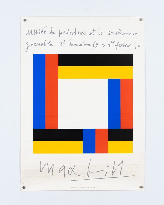 Image 1 of Max Bill Grenoble – 1969 – Originele vintage zeefdruk tentoonstellingsposter van Max Bill – Zwitserse stijl – 62,5 x 44,5 cm