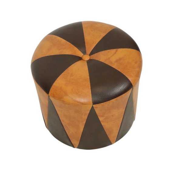 Image 1 of Round Vintage Pouf Brown Camel Skai