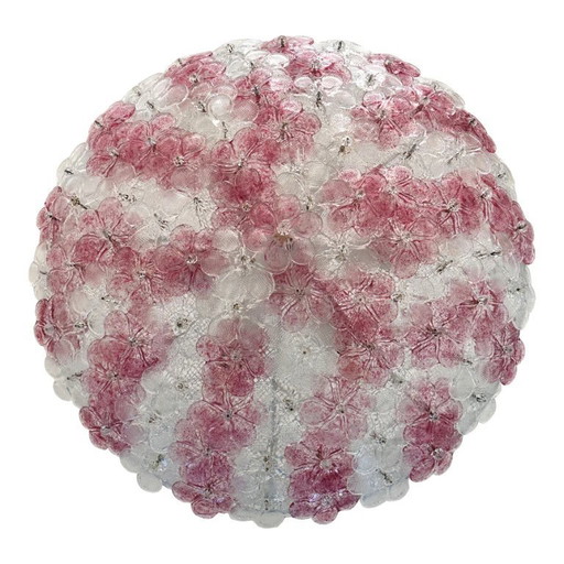 Venezianische transparente und Ametista-Blumen-Muranoglas-Deckenleuchte im Barovier-Stil