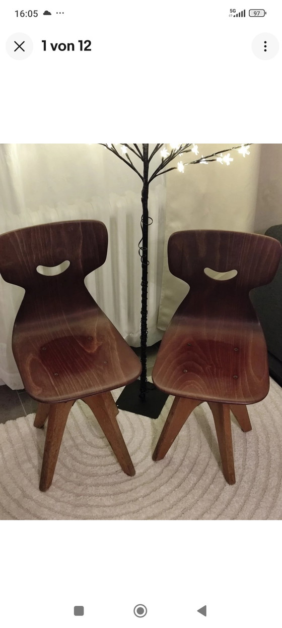 Image 1 of Designklassieker: Set van 2 Pagholz kinderdraaistoelen van Adam Stegner (jaren 50)

