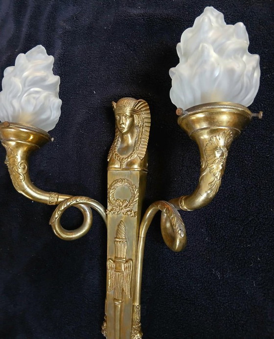 Rara Applique 1° Impero Bronzo Massiccio Sfinge Egizia – Bronze, Glass (photo 9 of 16)
