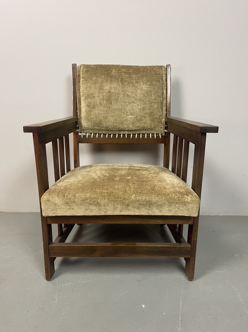 Antieke Nederlandse Haagse School Eiken Fauteuil van L.O.V. Meubelfabriek, Oosterbeek. Nederland, jaren (photo 2 of 11)