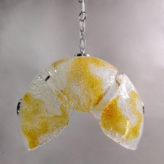 Image 1 of Rara lampada a sospensione in vetro soffiato a mano e cromo di Murano degli anni '60.