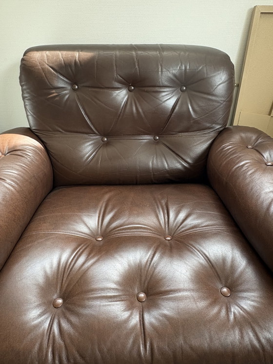 Image 1 of Vintage leather & rosewood mid-century Brazilian Brutalist style armchair