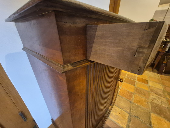 Image 1 of Strak antiek Hollands roldeur tambour cabinet, bow front kast