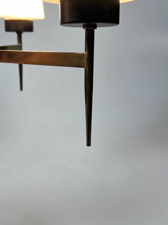 Image 1 of Lampadario/lampada a sospensione vintage, ottone con vetro lattimo, Belgio anni '70