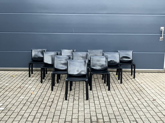 Image 1 of 10x Chaise de cabine Cassina Mario Bellini Harnais en cuir noir