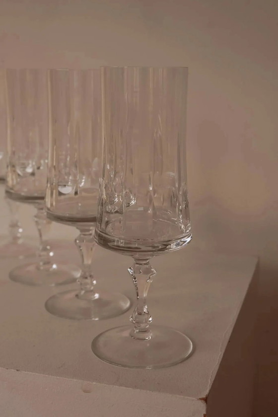 Crystal champagne glasses from France, set of 4, Glass & Decanter, Transparent, Vintage (photo 3 of 6)