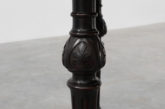 Image 1 of 19th Century English side table with geometric wood inlay by John Taylor & Sons