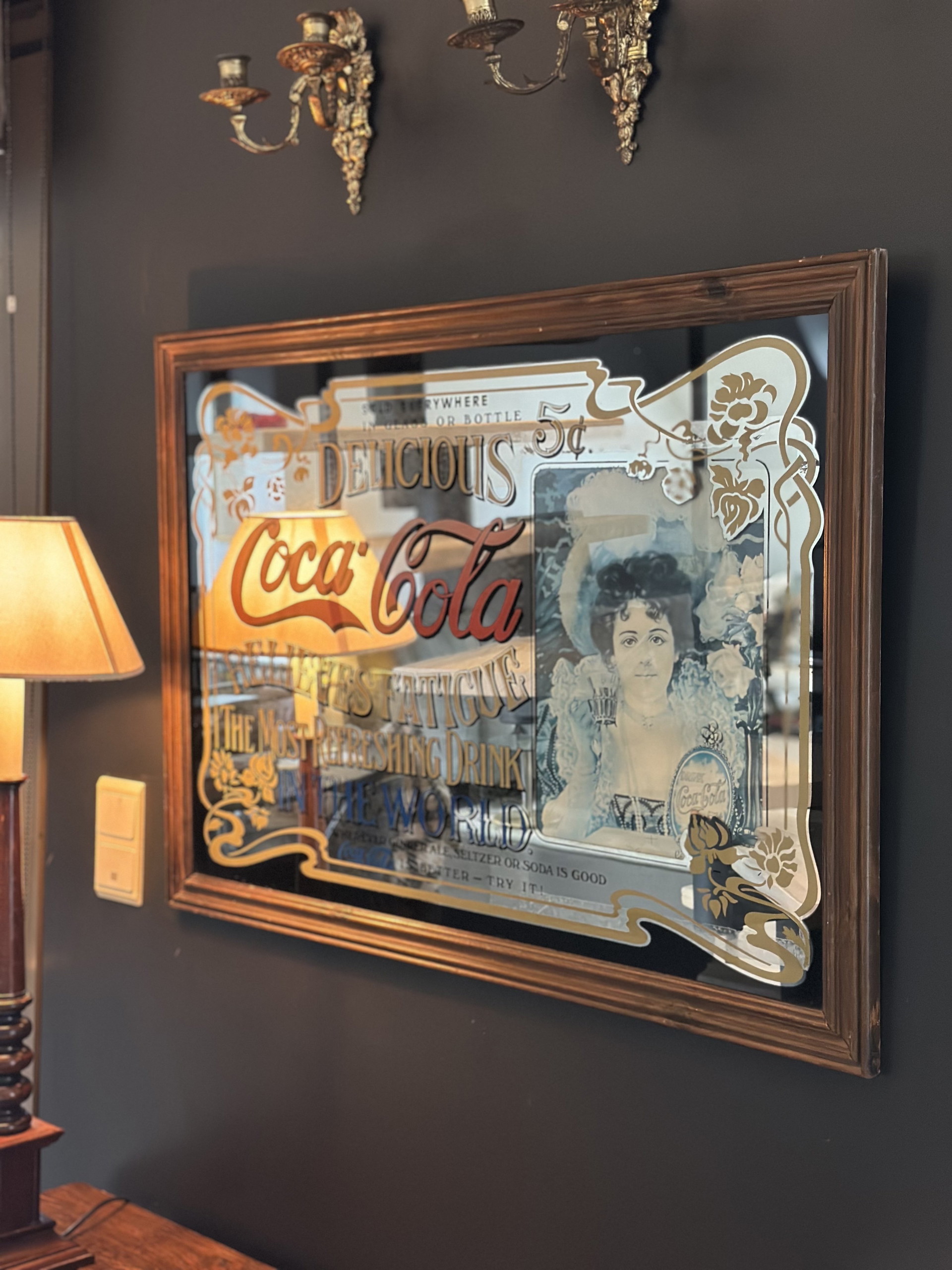 Antique Coca-Cola mirror – Art Nouveau style advertising panel in