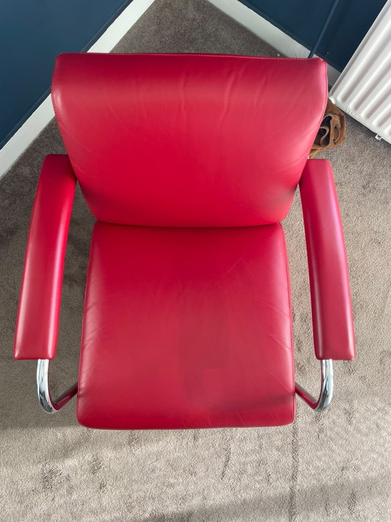 Leolux skylla rood lederen fauteuil – Leer, Chroom (photo 4 of 5)