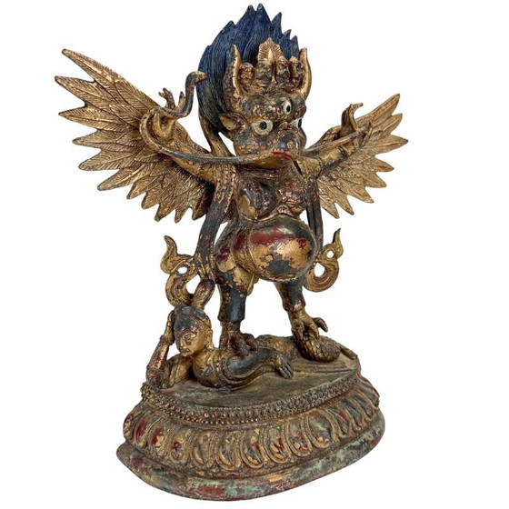 Garuda Beeld op Demon Verguld Brons Himalaya – Tantrische Beschermfiguur – Beeldhouwkunst, Bronze (photo 2 of 14)