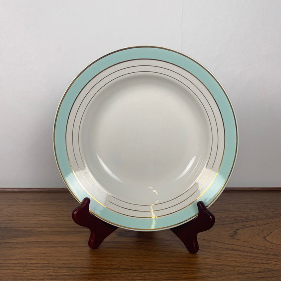 Image 1 of Set di 6 piatti fondi modello "Régence" Lunéville, verde acqua, fine XIX secolo