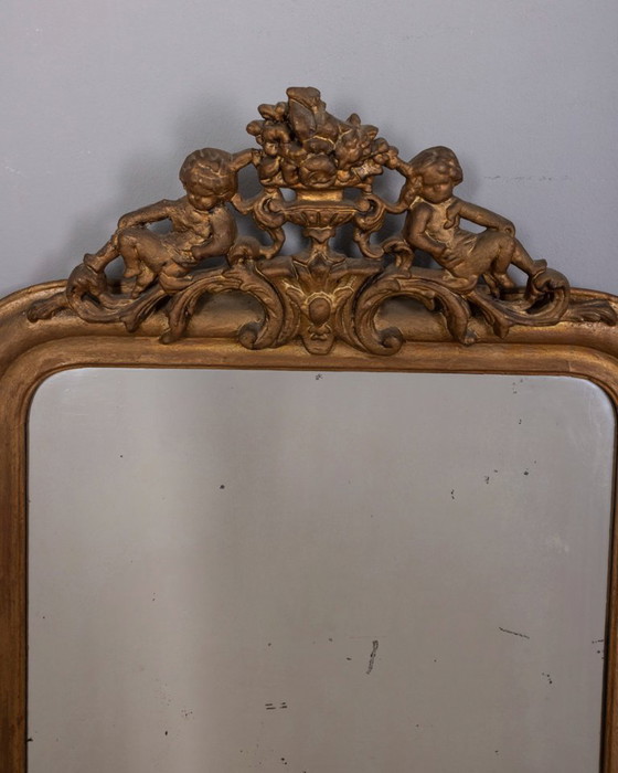 Image 1 of EARLY 20TH CENTURY BAROQUE STYLE GILDED AND DECORATED WOODEN WALL MIRROR