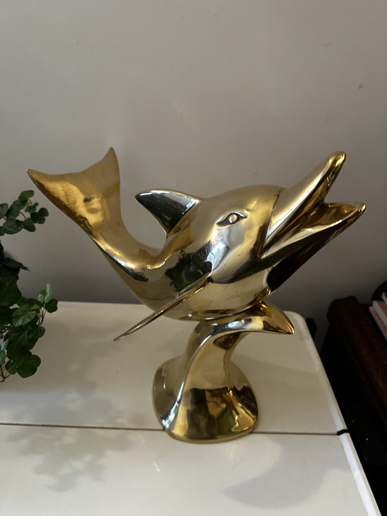Image 1 of Großes Messingmodell eines Delfins aus der Mitte des Jahrhunderts